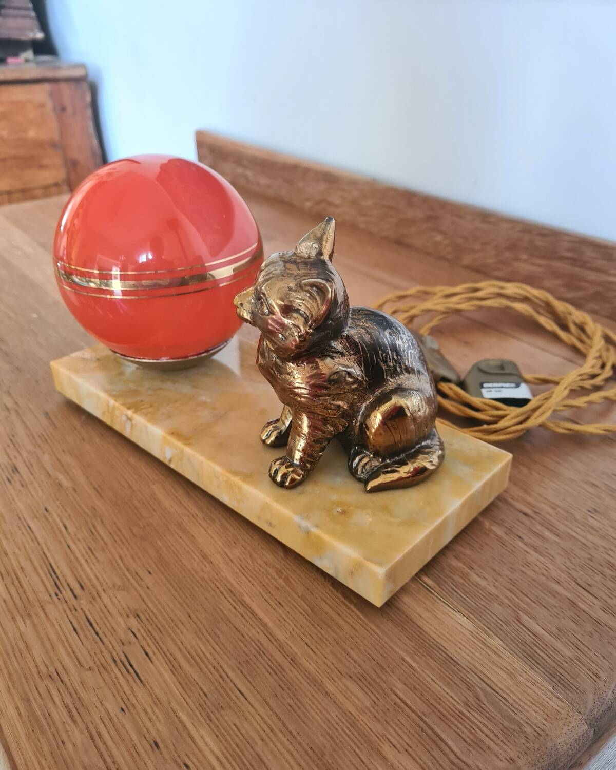 1930s marble lamp with orange globe