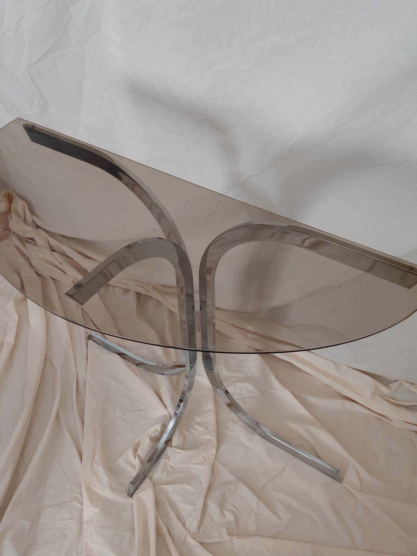 Console murale vintage 1970's verre et chrome