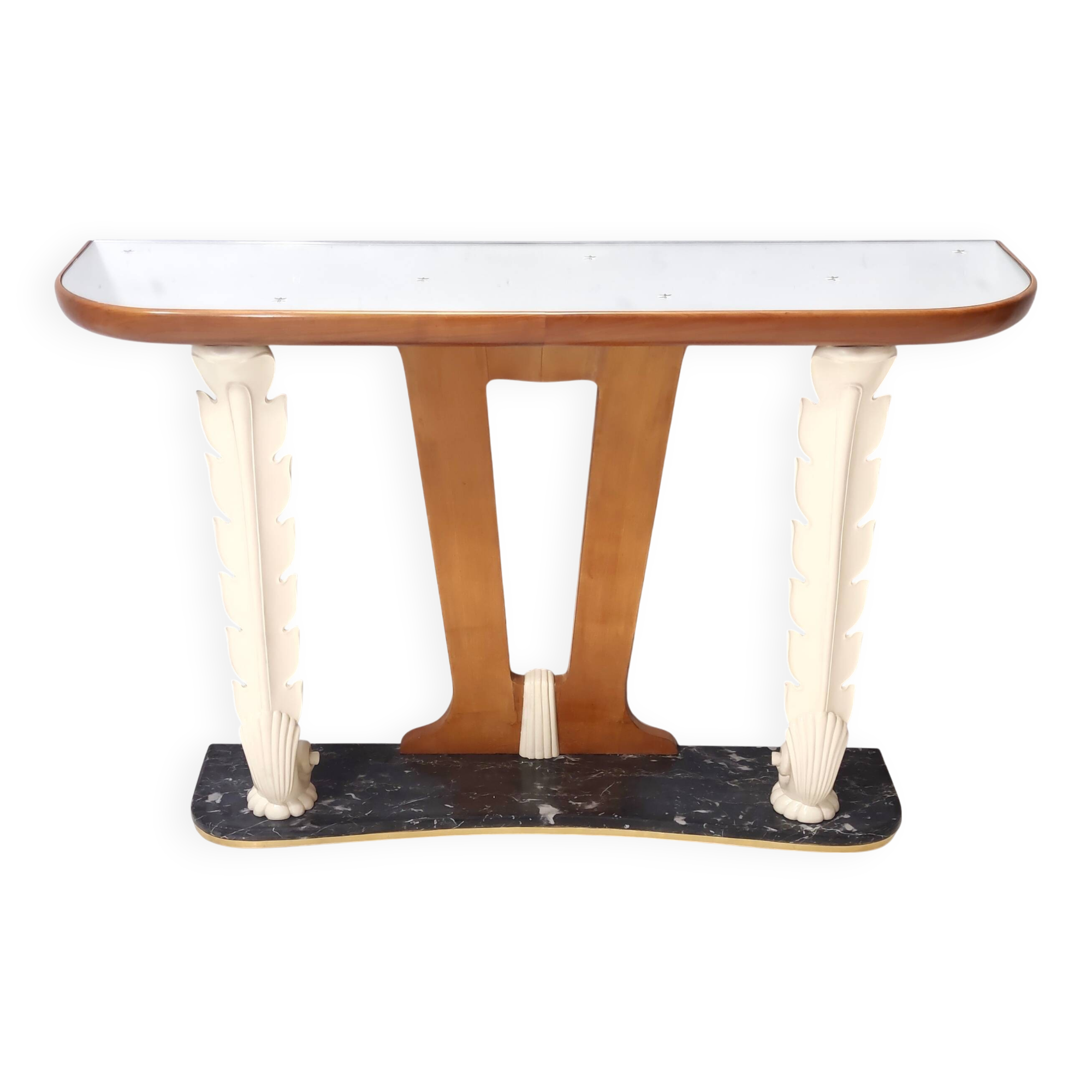 Wooden Console Table with a Mirrored Top Osvaldo Borsani style , Italy