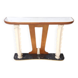 Console en bois avec plateau miroir, style Osvaldo Borsani, Italie