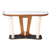 Console en bois avec plateau miroir, style Osvaldo Borsani, Italie