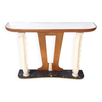 Wooden Console Table with a Mirrored Top Osvaldo Borsani style , Italy