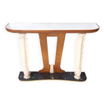 Wooden Console Table with a Mirrored Top Osvaldo Borsani style , Italy