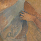 Étude féminine huile sur plaque de bois 24 x 30 cm