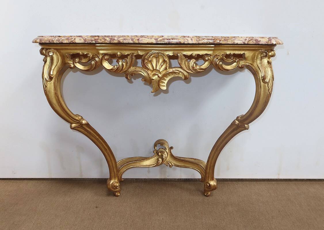 Wall Console in Golden Wood, Louis XV style – Mid 20th century