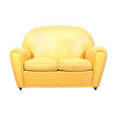 Canapé Poltrona Frau vanity fair en beau cuir jaune