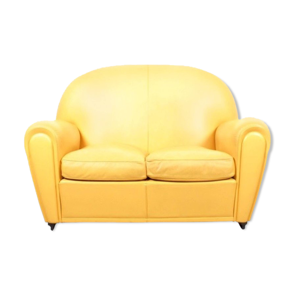 Canapé Poltrona Frau vanity fair en beau cuir jaune