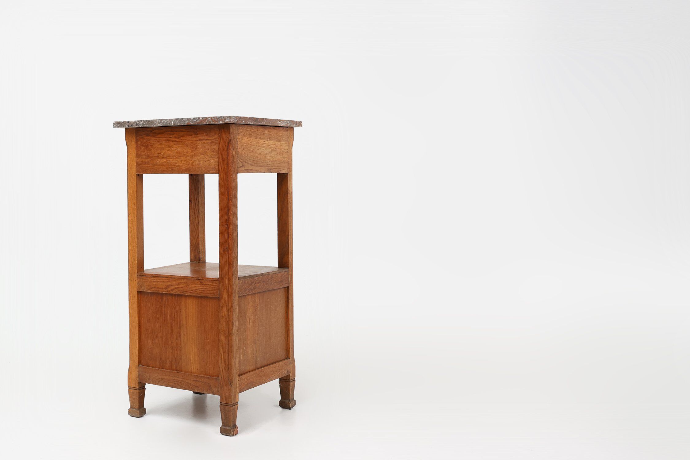 French Art Deco Nightstand in Oak with Pink Marble Top, 1930s