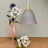 Vintage tulip suspension in frosted glass half white half pink