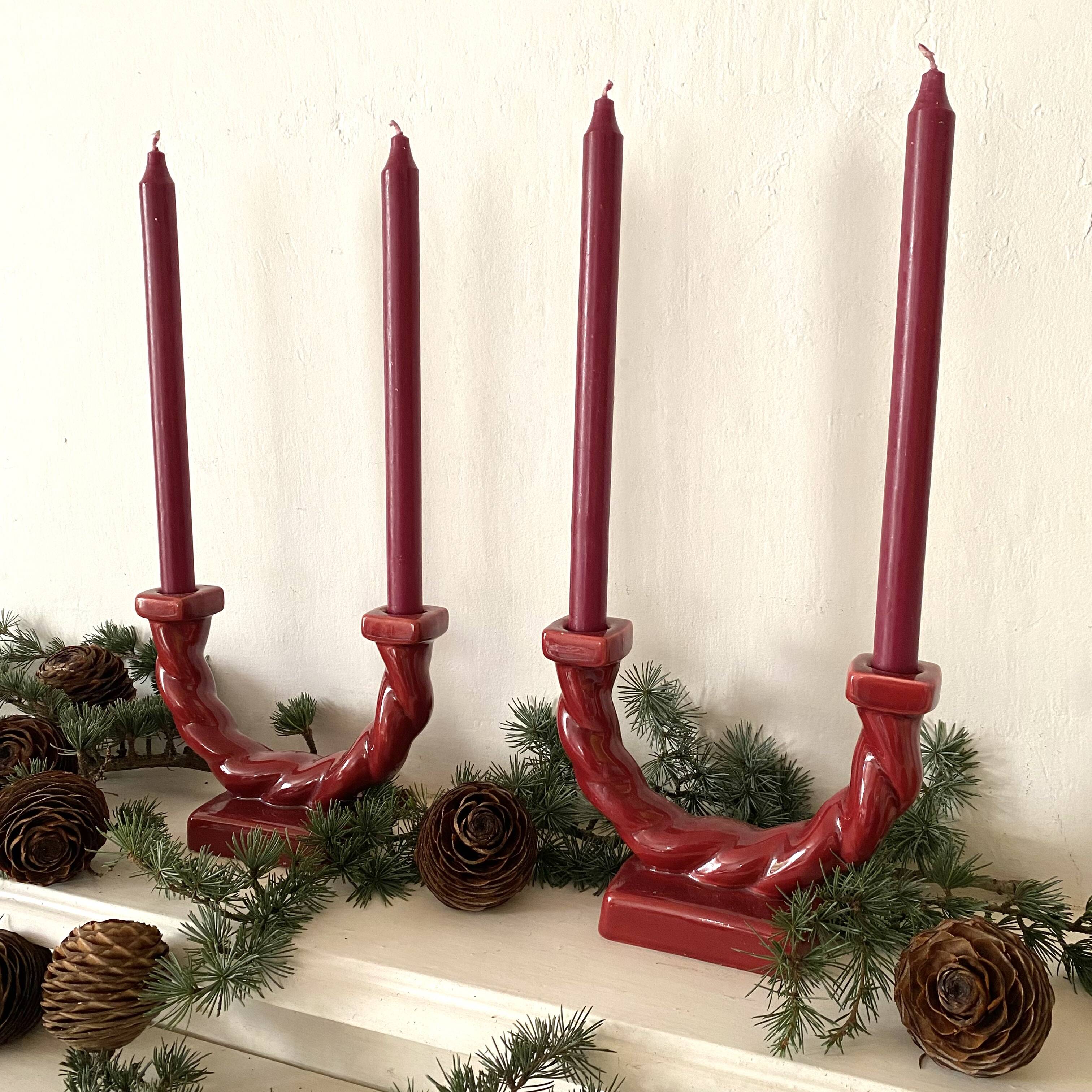 Pair of double ceramic candlesticks, 1950s