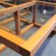 Modernist vintage square coffee table, in wood and old glass