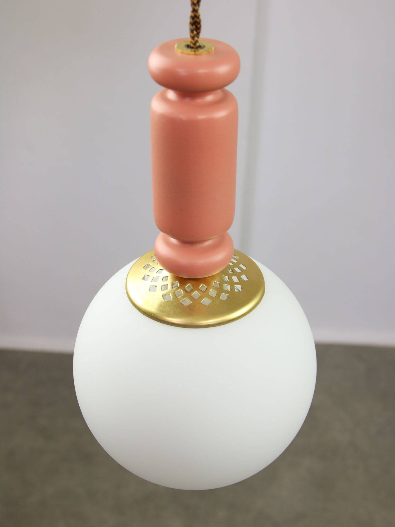 Mid-Century Italian Brass & Opaline Glass Pendant Lamps, Set of 2