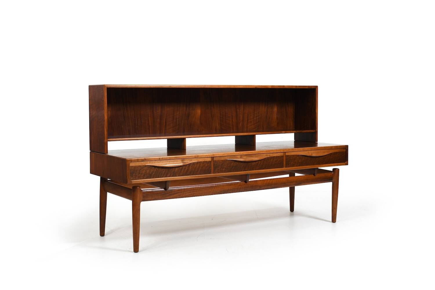 Kurt Østervig Low Walnut Sideboard with Bookcase Top 1950s