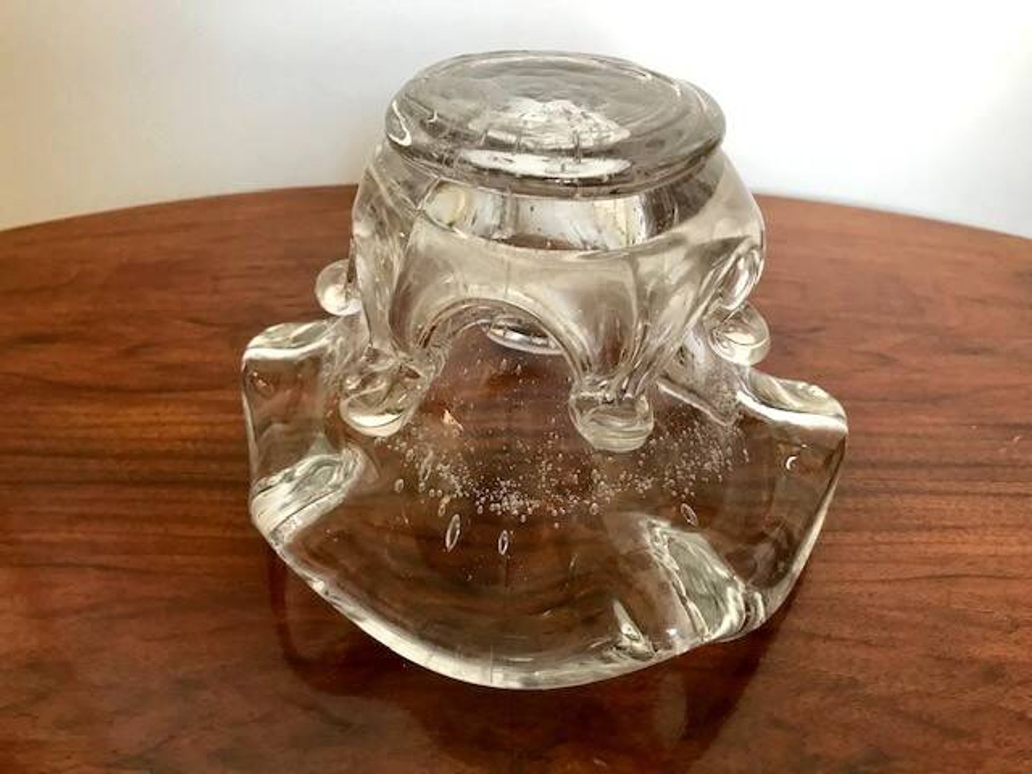 Vintage, empty glass pocket mortar from Biot around 1970.