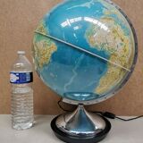 Beau Globe terrestre vintage lumineux , veilleuse lampe pied chromé 70's
