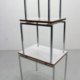 White Nesting Table Set with chrome frame and wood detail, 1970s