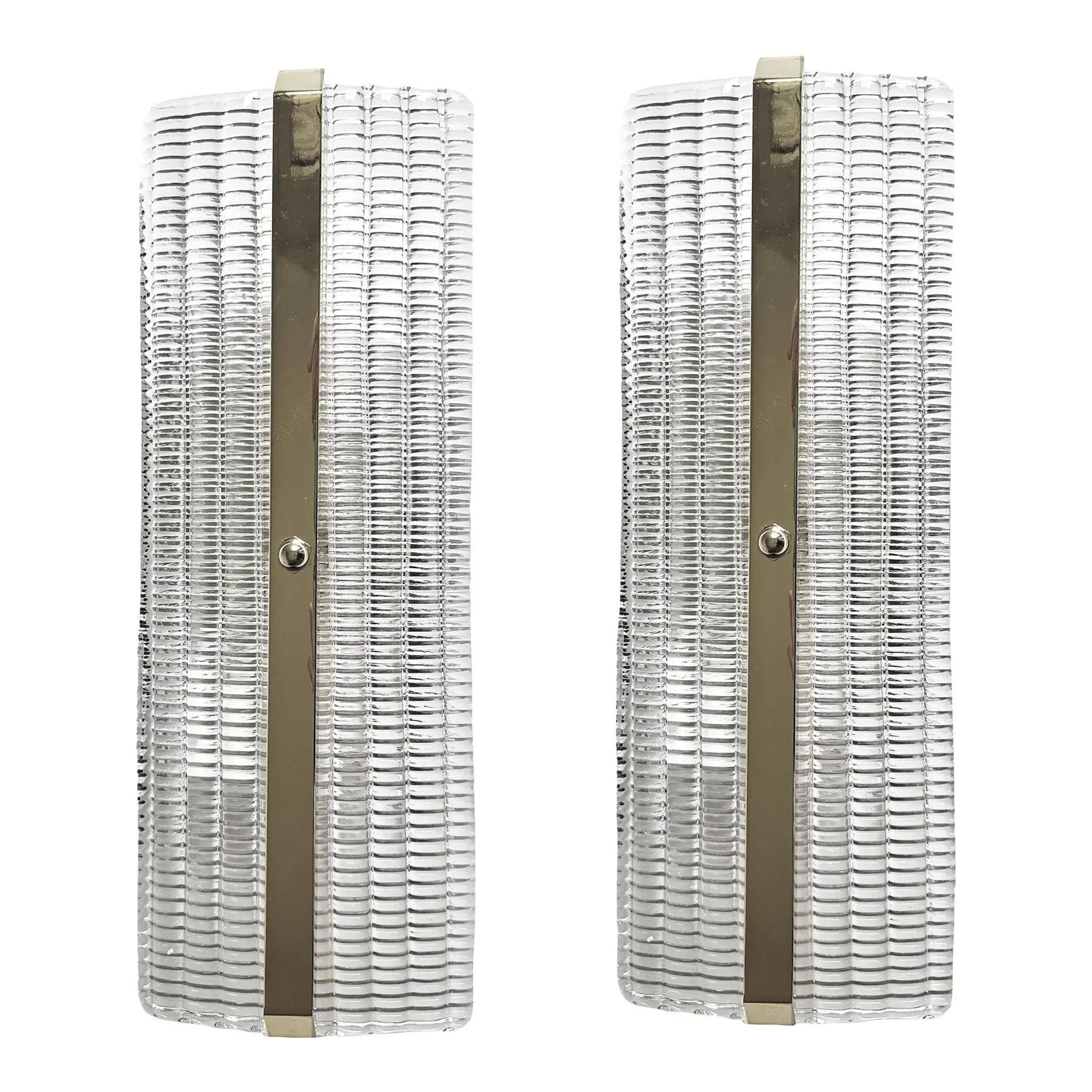 Modern Rectangular Murano Glass Wall Sconce Set with Chrome Finish