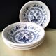 4 Biltons porridge or cereal bowls with blue onion decoration