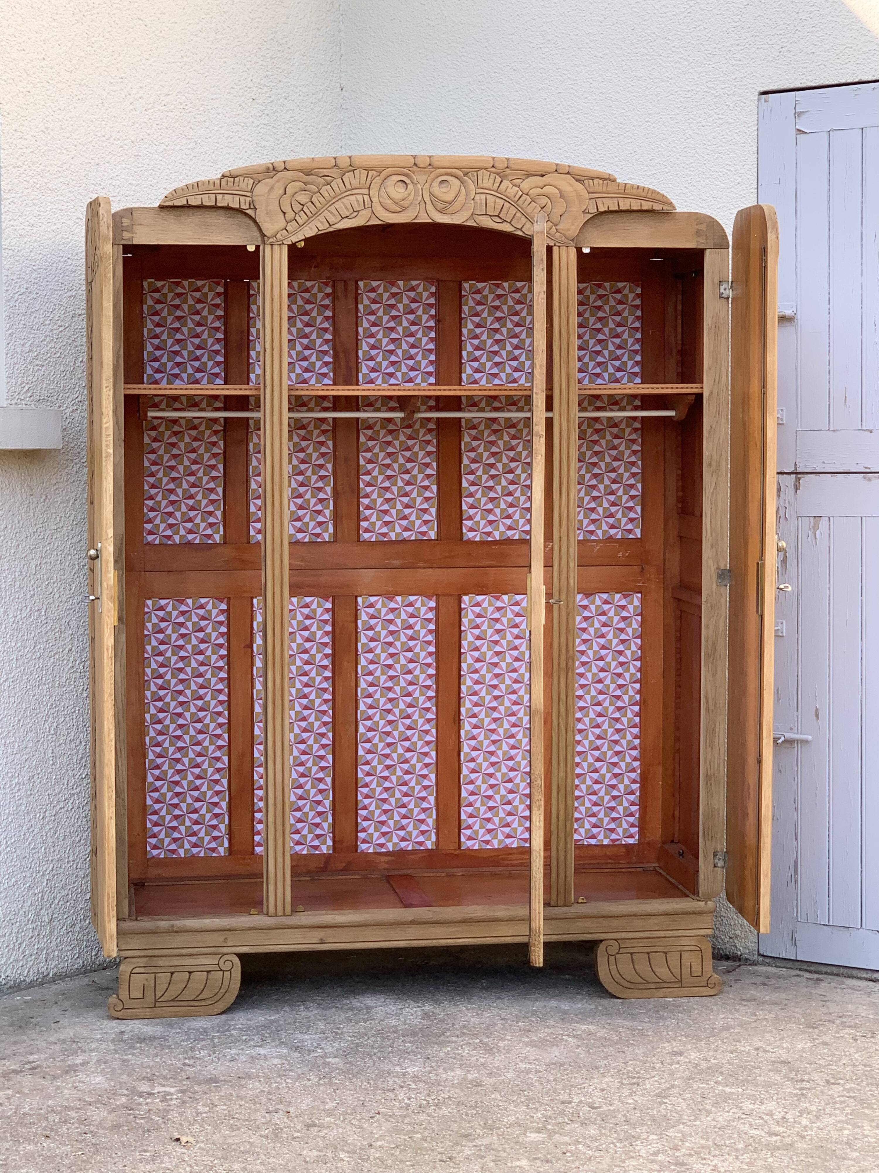 Armoire parisienne art déco chêne massif brut