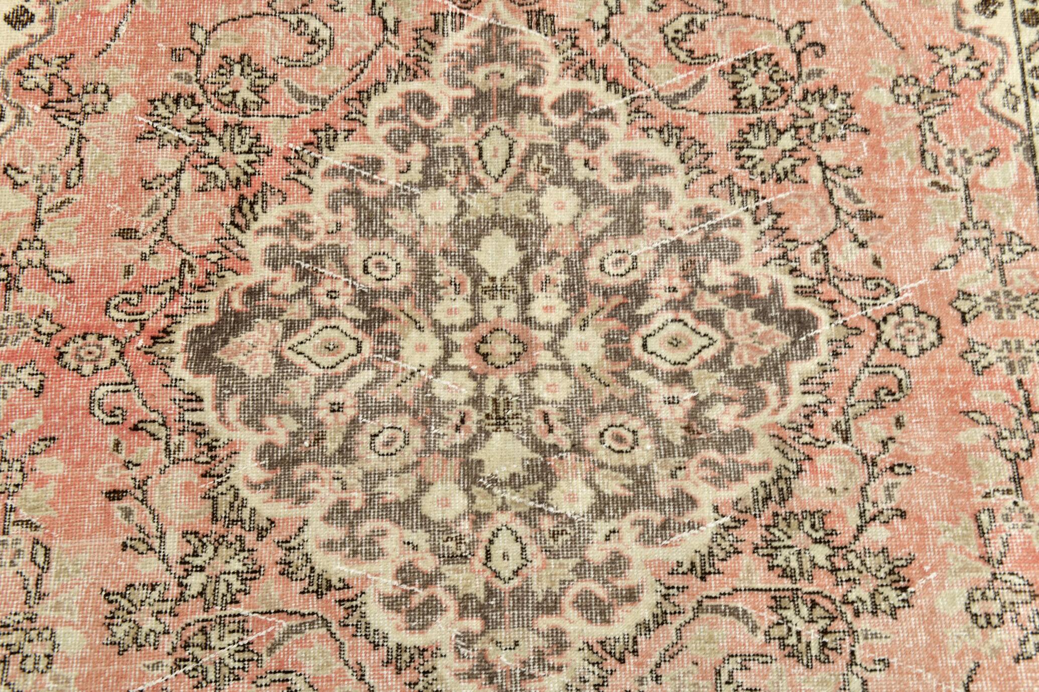 Powder Pink Hand Woven Anatolian Vintage Carpet Rug, 182x295 Cm