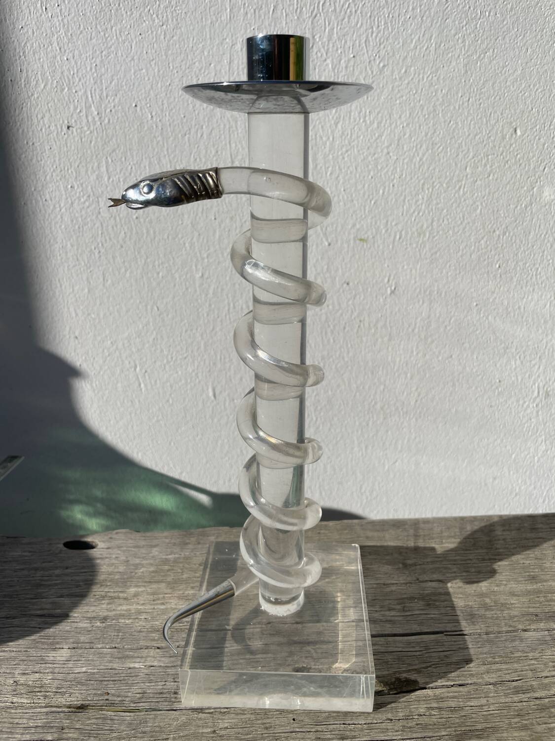 Silver-plated metal candlestick signed Alessandro Albrizzi 1970