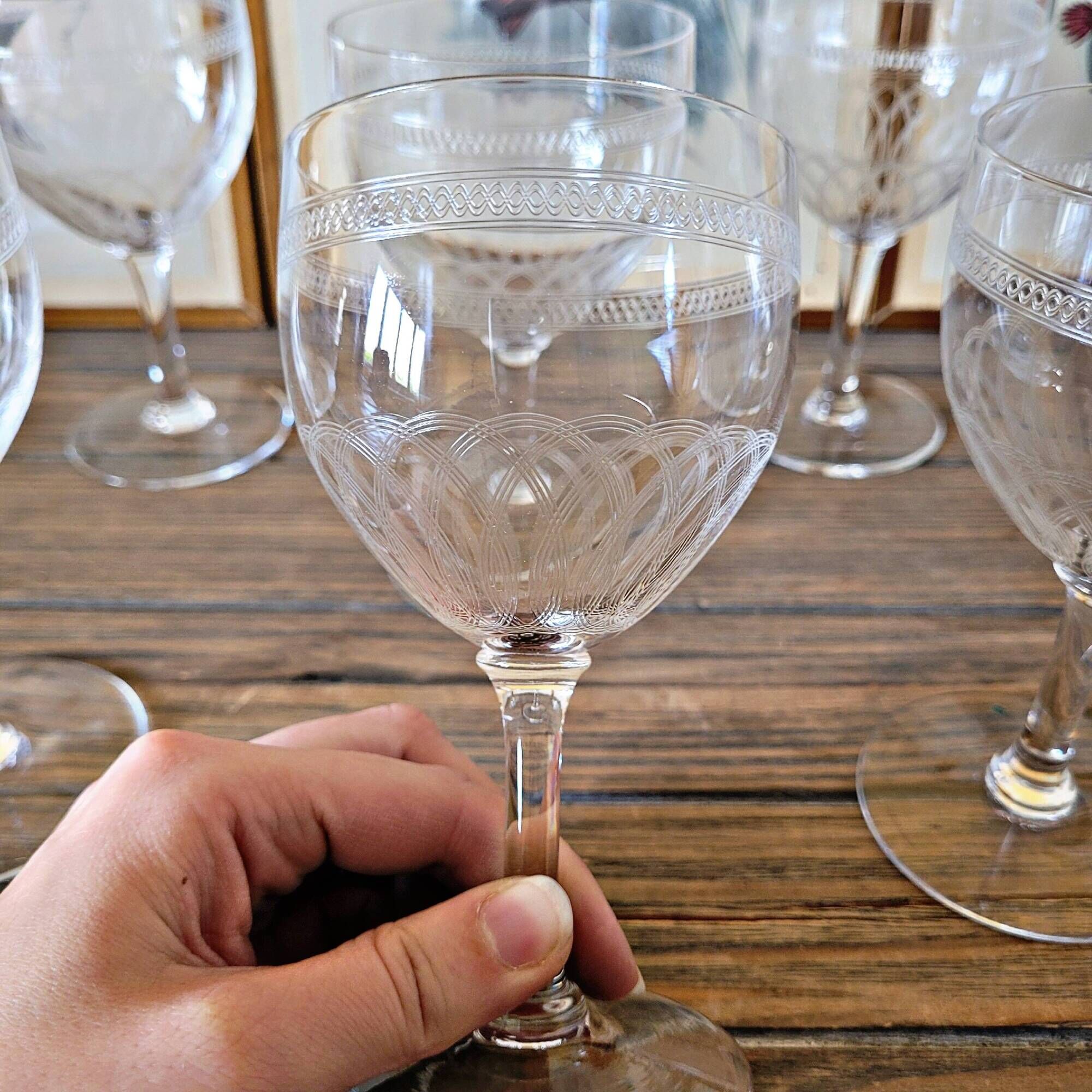 Guilloché crystal water (or wine) glasses, 19th-20th century (set of 6)