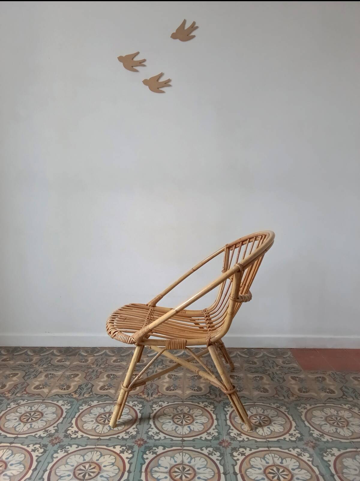 Trio de fauteuils rotin vintage