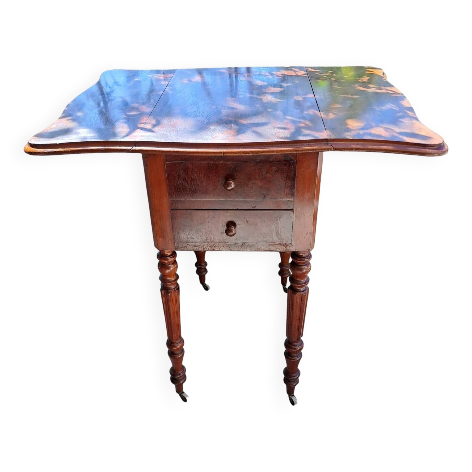 Foldable side table for washing or applying makeup in varnished solid wood 1920