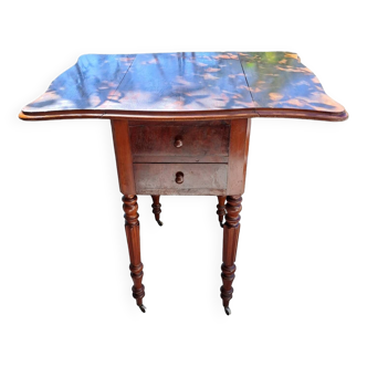 Foldable side table for washing or applying makeup in varnished solid wood 1920