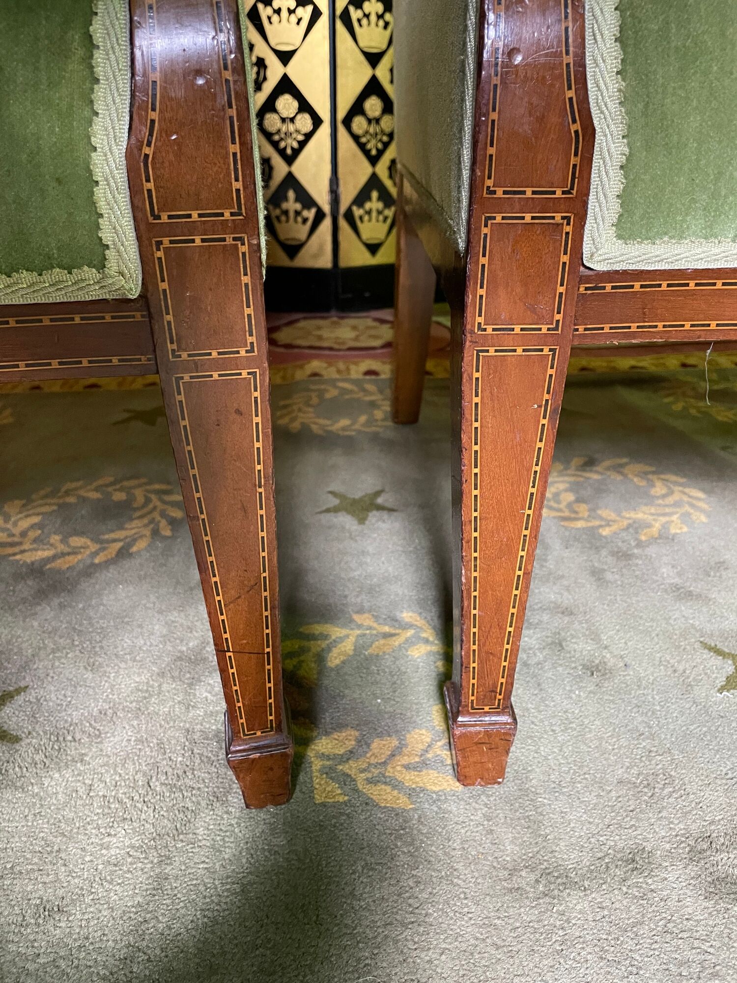 Pair of English armchairs green velvet