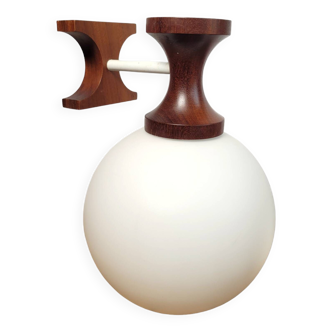 Scandinavian opaline and teak wall lamp 1960