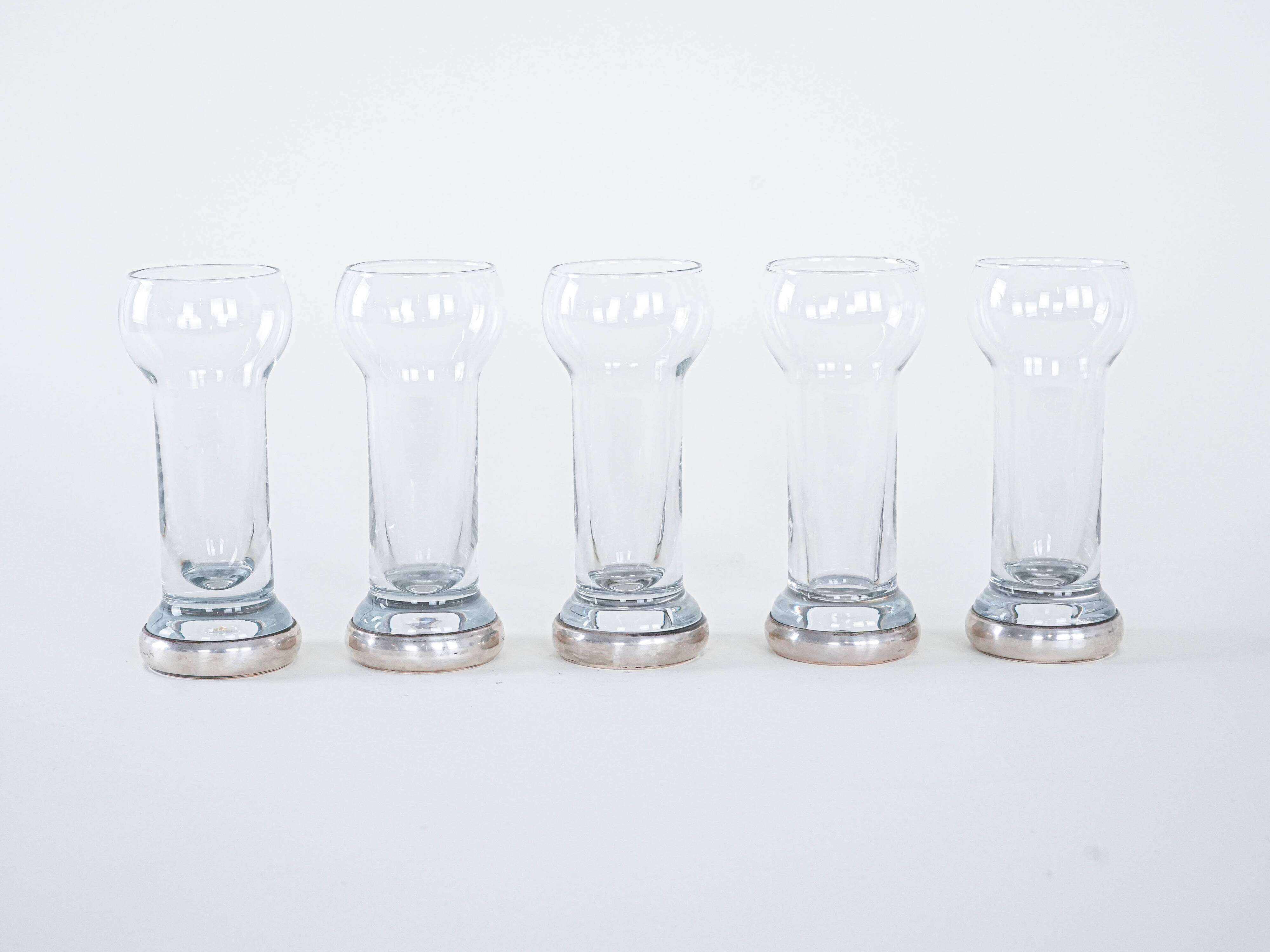Set of five glasses, Italian design, 1970s, made in Italy