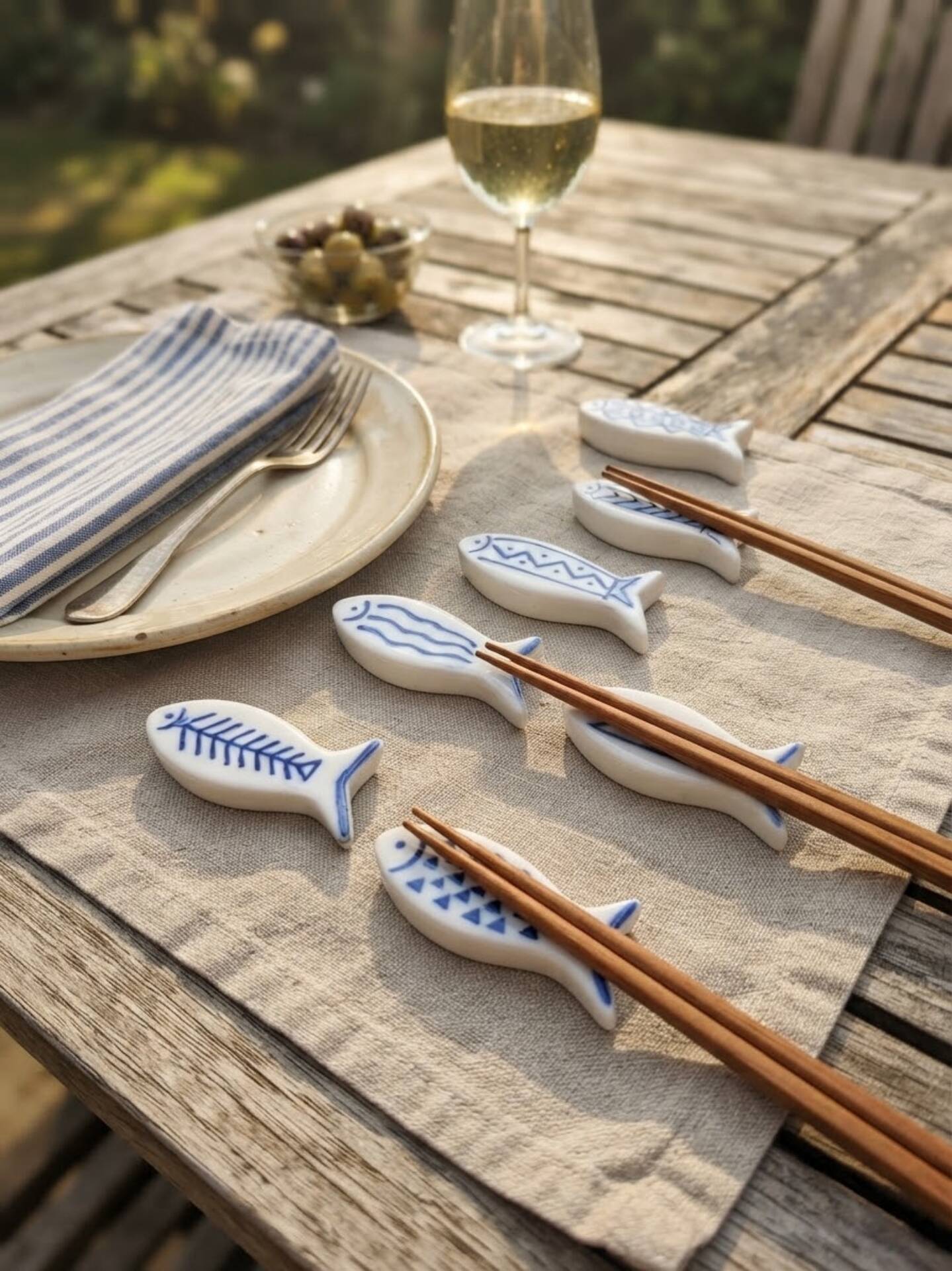 Set of 6 vintage ceramic painted fish motif spoon rests.