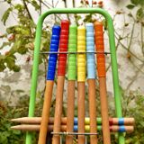 Old large wooden croquet game - metal cart - 1970
