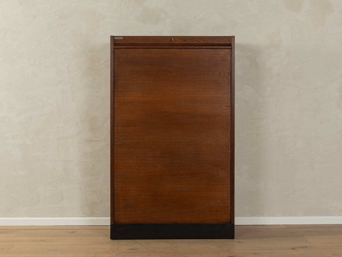 Tambour cabinet from the 1950s, dark stained oak veneer