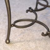 Pair of wrought iron side tables with oak tops, French work