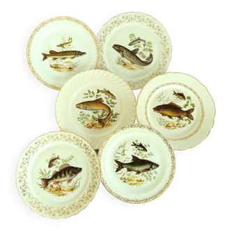 6 Mix and Match Fish Plates. Mismatched Fish Dinner Plates