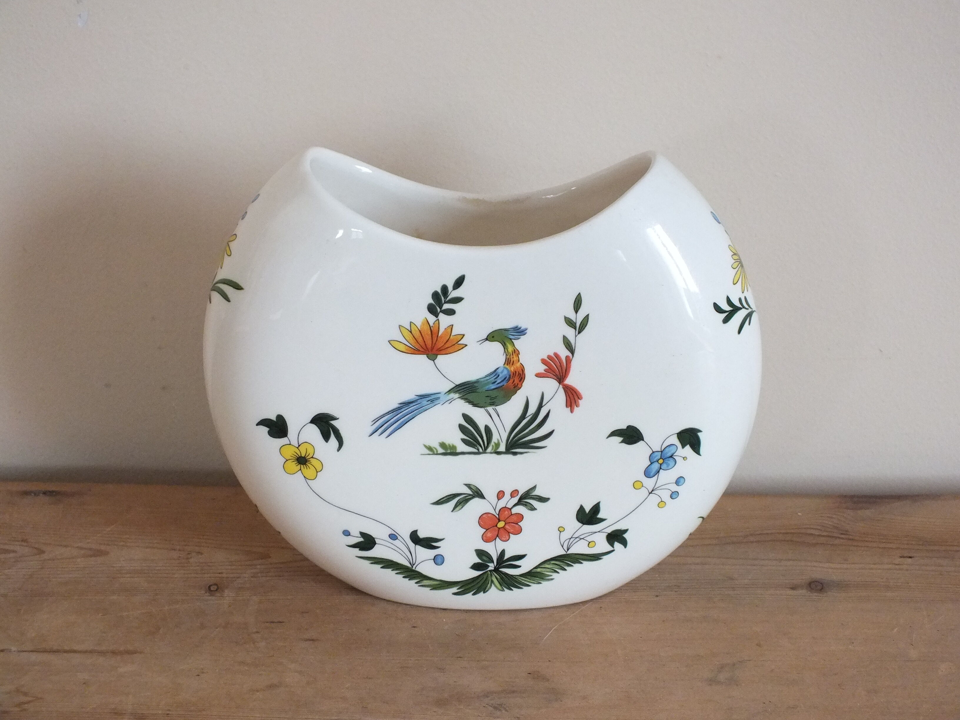 Half-moon vase Gien decoration Birds of Paradise