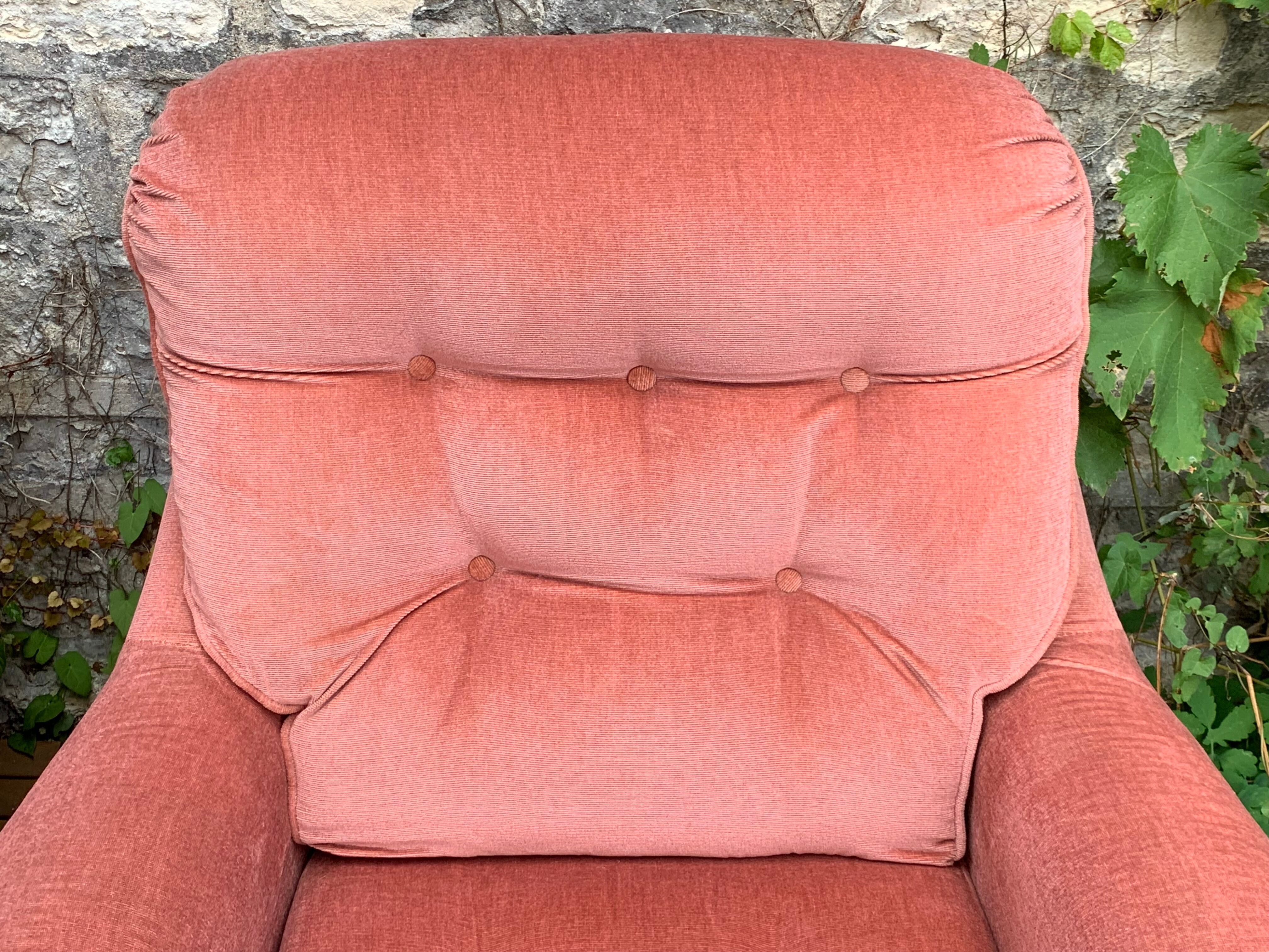 Pair of pink velvet toad armchairs, 1970s