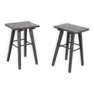 1950s Pair of Beech Stools, Czechoslovakia