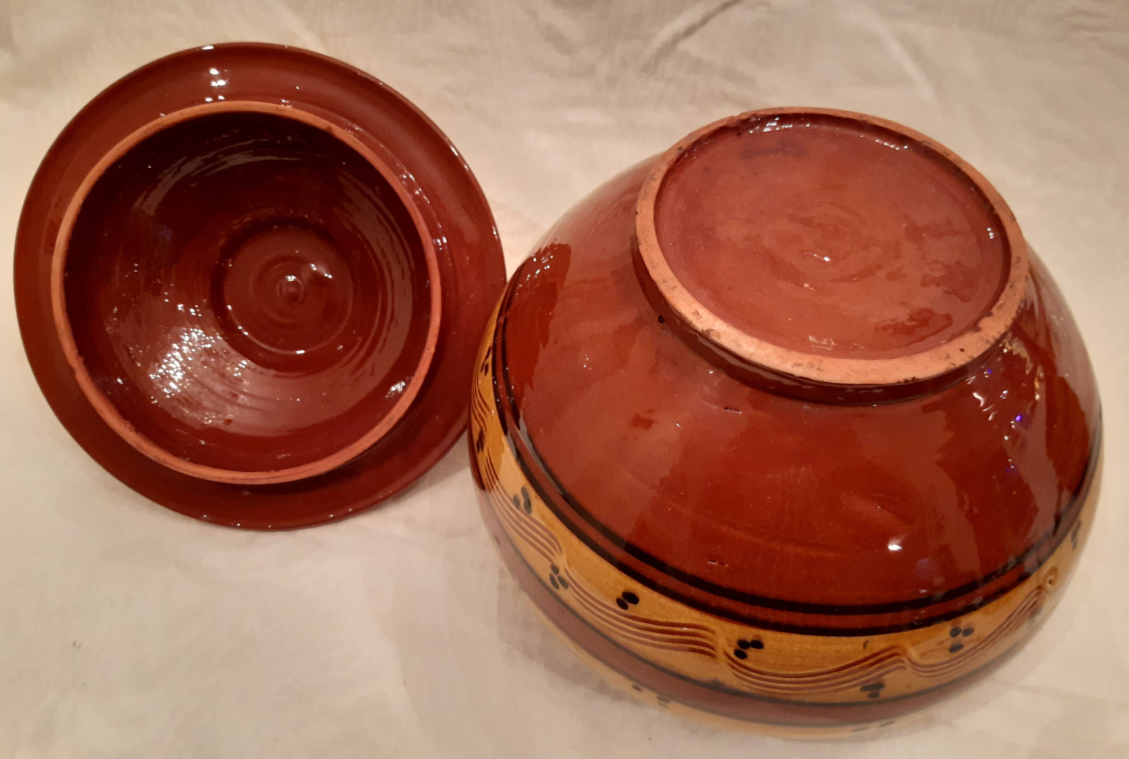 Old glazed terracotta lid jar, 25cm diameter, TBE