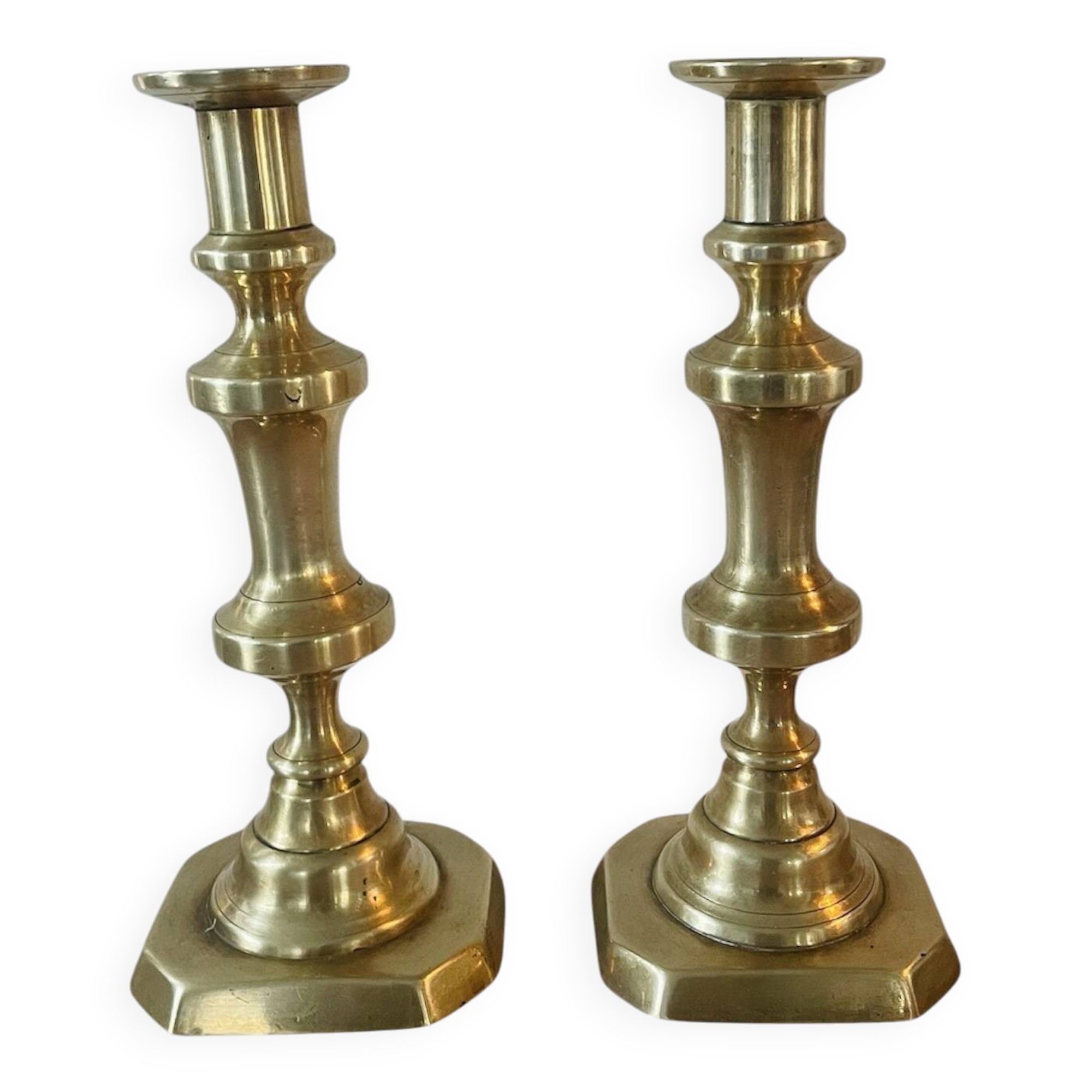 Pair of brass candlesticks from the 19th century.