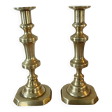 Pair of brass candlesticks from the 19th century.