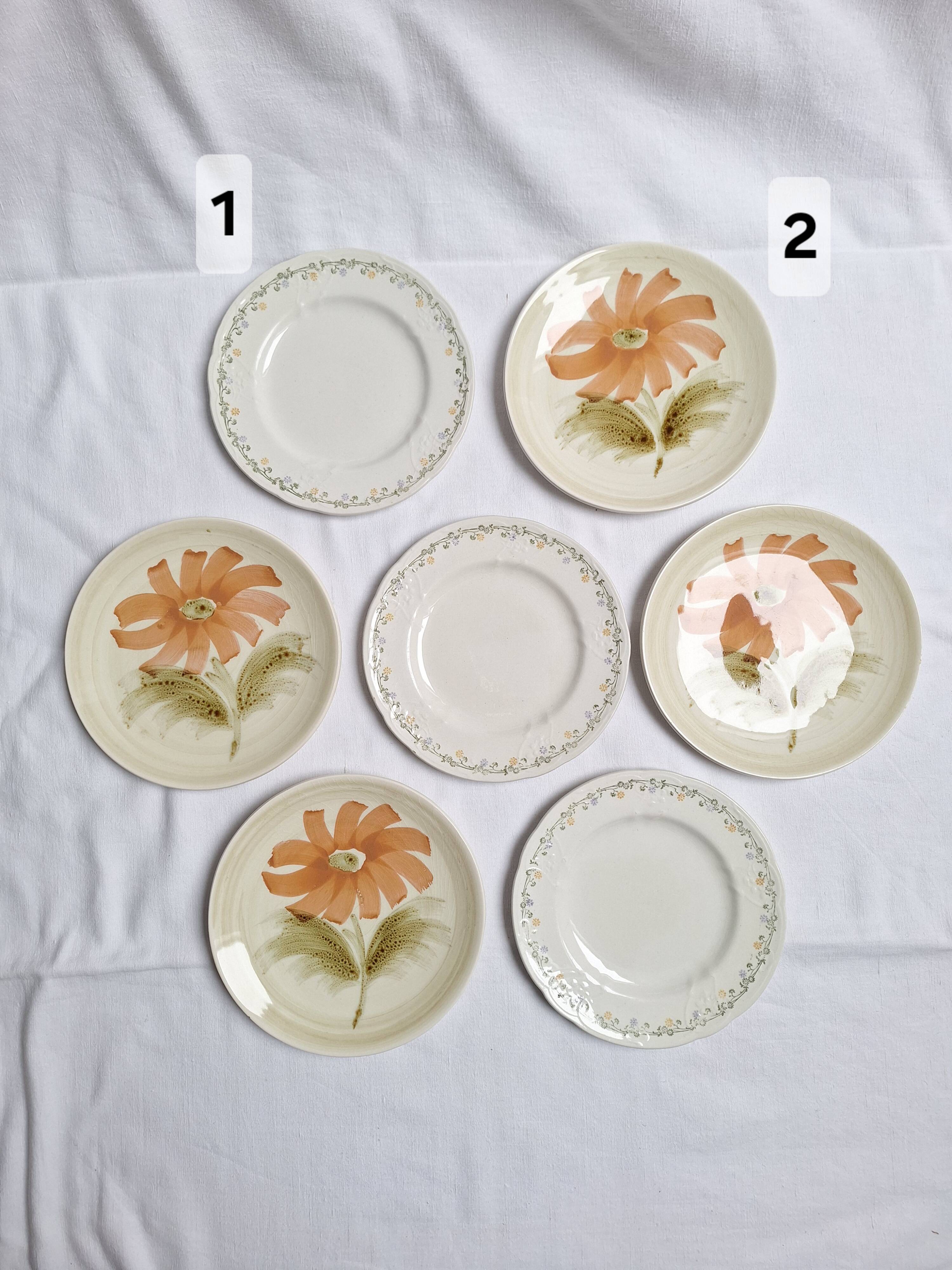 Assiettes à dessert Longwy et St Amand décore de fleurs