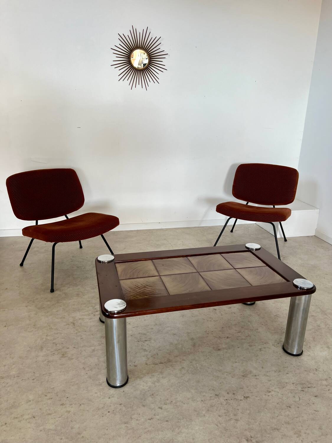 Old coffee table ceramic tile metal leg design from the 70s vintage