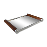 Plateau miroir en bois et laiton argent art déco années 30