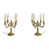 Paire de lampes de table en bronze doré époque milieu XXe