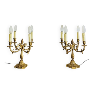 Paire de lampes de table en bronze doré époque milieu XXe