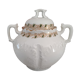 White porcelain sugar bowl decoration in relief and green and gold frieze