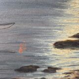 Old painting signed Roger de la Corbières – Seascape in the moonlight